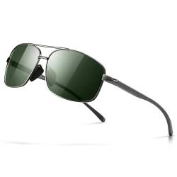 SUNGAIT Ultra-Leicht Rechteck polarisierte Sonnenbrille Mens UV400 Schutz (Gunmetal Frame-Grün Lens) -SGT458 QKMLV UK von SUNGAIT