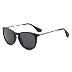 SUNGAIT Vintage Runde Damen Sonnenbrille Klassischer Retro Designer Stil(Schwarzer Rahmen mit mattem Finish/polarisierte graue Linse) SGT567 von SUNGAIT