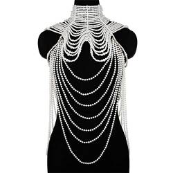Frauen Perlenschal Halskette Körperkette Perlenkragen BH Top Pullover Kette Hochzeitskleid Körperschmuck Geeignet für Nachtclub Hochzeitsbankett,A Handgefertigte Produkte (AA) von SUNMME