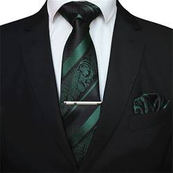 Herren-Krawatte mit Blumenmuster und Einstecktuch, Krawattenklammer-Set, gestreifte 8-cm-Seidenkrawatte für Herren, Hochzeitsaccessoires von SUNMME