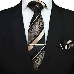 Herren-Krawatte mit Blumenmuster und Einstecktuch, Krawattenklammer-Set, gestreifte 8-cm-Seidenkrawatte für Herren, Hochzeitsaccessoires von SUNMME