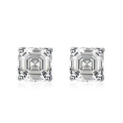 Ohrringe für Frauen, klassisches Sterlingsilber, 7 x 7 mm, Asscher-Schliff, hochgekohlter Diamant, Ohrstecker, Hochzeit, Verlobung, Schmuck, Geschenk für Freundin, erfüllen Ohrringe für Frauen von SUNMME