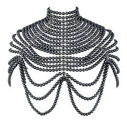 Perlen-Körperkette für BH – modische Schulterketten, BH-Kette, Schmuck, weiße Körperkette (Farbe: Schwarz) von SUNMME