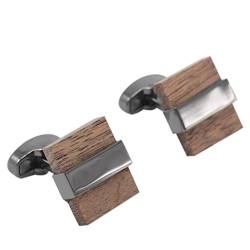 Quadratische Holz-Manschettenknöpfe, Herren-Business-Manschetten, Massivholz-Maserung, Ärmelnägel (D 19 mm x 18 mm) von SUNMME