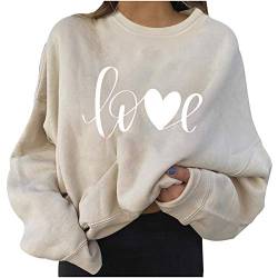 SUNNSEAN Lange Ärmel Pullover Damen Winter Pullover mit Rundhalsausschnitt, Vintage Sweatshirt Oversized Liebesmuster Pullover Teenager Mädchen Sportbekleidung Sweatshirt for Women Hoodies von SUNNSEAN