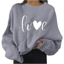 SUNNSEAN Lange Ärmel Pullover Damen Winter Pullover mit Rundhalsausschnitt, Vintage Sweatshirt Oversized Liebesmuster Pullover Teenager Mädchen Sportbekleidung Sweatshirt for Women Hoodies von SUNNSEAN