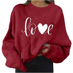 SUNNSEAN Lange Ärmel Pullover Damen Winter Pullover mit Rundhalsausschnitt, Vintage Sweatshirt Oversized Liebesmuster Pullover Teenager Mädchen Sportbekleidung Sweatshirt for Women Hoodies von SUNNSEAN