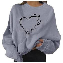 SUNNSEAN Lange Ärmel Pullover Damen Winter Pullover mit Rundhalsausschnitt, Vintage Sweatshirt Oversized Liebesmuster Pullover Teenager Mädchen Sportbekleidung Sweatshirt for Women Hoodies von SUNNSEAN