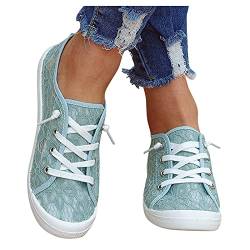 SUNNSEAN Sneaker Damen Leicht Flache Schuhe Atmungsaktive Stoffschuhe Elegante Frauen Schnürhalbschuhe Laufschuhe Sommer Herbst Outdoor Walkingschuhe Halbschuhe, Blau, 40 EU von SUNNSEAN