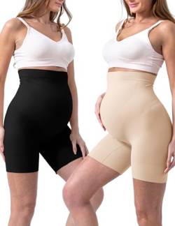 SUNNYBUY Damen Umstandsformwäsche für Kleider, nahtlose Mitte Oberschenkel Schwangerschaft Unterwäsche über Bauch Unterstützung, 2 Stück, Schwarz + Haut, X-Large von SUNNYBUY