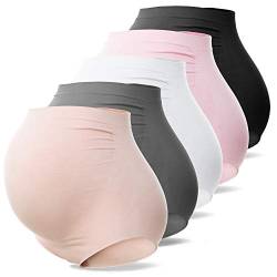 SUNNYBUY Damen Umstandsmode Hohe Taille Unterwäsche Schwangerschaft Nahtlos Weich Hipster Panties Over Bump, Mehrfarbig-5er Pack, L von SUNNYBUY