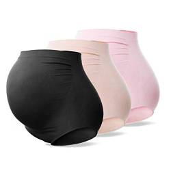 SUNNYBUY Damen Umstandsmode Hohe Taille Unterwäsche Schwangerschaft Nahtlos Weich Hipster Panties Over Bump, Schwarz Beige Rosa-3er Pack, XL von SUNNYBUY