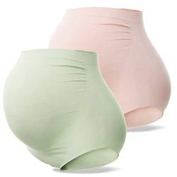 SUNNYBUY Frauen Mutterschaft Hohe Taille Unterwäsche Schwangerschaft Nahtlose Weiche Hipster Höschen Über Bump, 1 Grün, 1 Haut, 2er-Pack, XL von SUNNYBUY