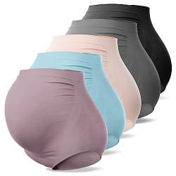 SUNNYBUY Frauen Mutterschaft Hohe Taille Unterwäsche Schwangerschaft Nahtlose Weiche Hipster Höschen Über Bump, Mehrfarbig-B/P-5er-Pack, M von SUNNYBUY