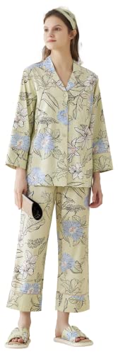 SUNNYNINI Modal Baumwolle gedruckt Pyjamas Damen Loungewear-Set für Damen aus frischer, langstapeliger Baumwolle (as3, Alpha, l, Regular, Regular, Grün) von SUNNYNINI