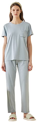 SUNNYNINI Paarpyjamas für Damen Kurzarm-Tencel-Pyjamas aus hochwertiger Modal-Baumwolle Einfarbige und Schlichte Hauskleidung für Damen von SUNNYNINI