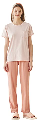 SUNNYNINI Paarpyjamas für Damen Kurzarm-Tencel-Pyjamas aus hochwertiger Modal-Baumwolle Einfarbige und Schlichte Hauskleidung für Damen von SUNNYNINI