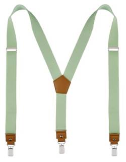 SUNNYTREE Hosenträger für Herren, Y-Rücken, verstellbar, elastisch mit starken Clips, Salbeigrün, 119cm von SUNNYTREE