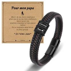 SUNCH Vatertagsgeschenk Gewebtes Lederarmband Für Papa Lederarmband, Eingraviert "Le Meilleur Papa", Männer Weihnachten Geburtstag Geschenk Armband FR von SUNSH