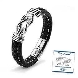 SUNSH Herren gewebtes Leder Armband Infinity Knot Edelstahl Armband für Freund Ehemann graviert "love you forever" Armband 8/8,5/9in von SUNSH