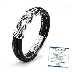 SUNSH Herren gewebtes Leder Armband Infinity Knot Edelstahl Armband für Freund Ehemann graviert "love you forever" Armband 8/8,5/9in von SUNSH