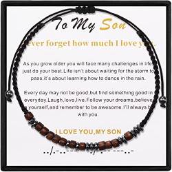 SUNSH Morse Code Armband "I Love You" für meinen Sohn Verstellbares Armband Ich liebe dich Holzperlen Edelstahl Mode Inspirierendes Schmuckgeschenk Vergiss nie wie sehr ich dich liebe von SUNSH