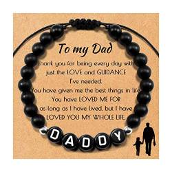 SUNSH Papa Armband Papa Geschenk Natursteinarmband mit Gravur 'DADDY' Schwarzes Perlenarmband Verstellbare Größe Väterliches Geburtstagsgeschenk Vatertagsarmband für Papa Herrenschmuck Geschenk von SUNSH