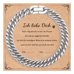 SUNSH Valentinstag Geschenke Für Ihn,Herrenarmband,Geschenke Für Mann/Freund/Ehemann,Geburtstag/Valentinstag,Edelstahlarmband Cuban Chain Slot Chain Plate Armband-Ich Liebe Dich-23Cm von SUNSH