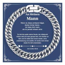 SUNSH Valentinstag Geschenke Für Ihn,Herrenarmband,Geschenke Für Mann/Freund/Ehemann,Geburtstag/Valentinstag,Edelstahlarmband Cuban Chain Slot Chain Plate Armband-Männer-19 Cm von SUNSH