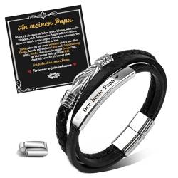 SUNSH Vatertagsgeschenk, Geschenk Für Papa, Gravur "Bester Papa" Herren Lederarmband,Vatertag/Dankeschön Geschenk Empfehlung von SUNSH