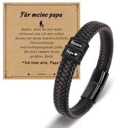 SUNSH Vatertagsgeschenk Papa Geschenk Vater - Geschenke für Papa - Gravur “Bester Papa” DAD Leder Armband Geschenk für Papa Vater Männer Geschenke Weihnachten Geburtstag Schmuck für Papas von SUNSH