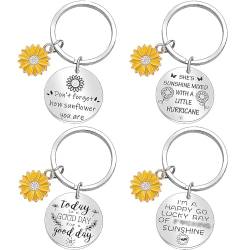 SUNSK Schlüsselanhänger Sonnenblume Schlüsselanhänger Anhänger Silber aus Metall Sonnenblume Pendant Keychains Taschenanhänger Geschenk Schlüsselanhänger Beste Freundin 4 Stück von SUNSK