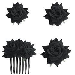 SUNTRADE 4 Stück Frauen Rose Haarnadel, Braut Rose Brosche Haarspange Hochzeit Floral Clips für Frauen Mädchen Party Hochzeit (Schwarz) von SUNTRADE