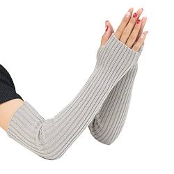 SUNTRADE Damen Mädchen Strick Weiche Dehnbare Fingerlose Handschuhe Armstulpen Lange Handschuhe, grau, 38 von SUNTRADE