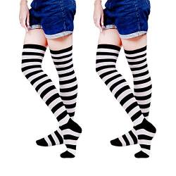 SUNTRADE Damen-Socken, extra lang, gestreift, lang, blickdicht, niedlich, für Cosplay, Schwarz-Weißex2, One size von SUNTRADE