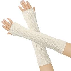 SUNTRADE Fingerlose Handschuhe für Damen, Winter, gestrickt, Daumen, Ellenbogen, Armstulpen (Weiß) von SUNTRADE