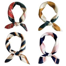 SUNTRADE Quadratischer Satin-Schal für Damen und Mädchen, kleiner Haarschal, quadratischer Halstuch, Haarband, 4 Stück (Streifen) von SUNTRADE