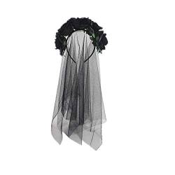 Suntrade Schwarzer Schleier mit Blumenhaarband für Damen, Mädchen, Zombie-Braut, Halloween, Cosplay, Hochzeit, Kostüm, Kopfbedeckung von SUNTRADE