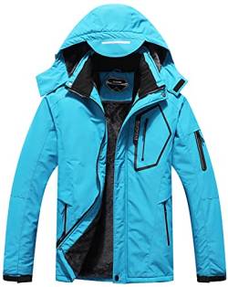 Herren Wasserdichte Skijacke Warme Winter Schneemantel Kapuze Regenmantel, Blau, XL von SUOKENI