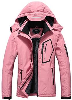 SUOKENI Damen Wasserdicht Warm Winter Schneemantel Kapuze Regenmantel Ski Snowboard Jacke, Pink, XL von SUOKENI