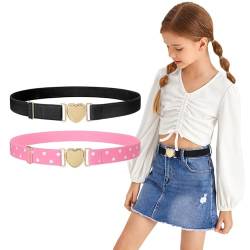 SUOSDEY 2 Pack Kindergürtel, Mädchen Jungen elastischer Gürtel für Anzughosen, Schuluniformen, Stretchgürtel mit herzförmiger Schnalle schwarz rosa von SUOSDEY