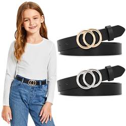SUOSDEY 2 Stück Gürtel Mädchen Kinder Ledergürtel mit Doppel O-Ring Schnalle für Kleider Hosen Jeans von SUOSDEY