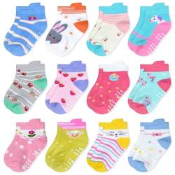 SUOSDEY Baby Antirutsch Socken mit Griffen - 12 Paar Jungen Kinder Mädchen Kleinkinder ABS Rutschfeste Socken Baumwolle StopperSocken, 3-5 Jahre von SUOSDEY