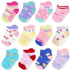 SUOSDEY Baby Antirutsch Socken mit Griffen - 12 Paar Jungen Kinder Mädchen Kleinkinder ABS Rutschfeste Socken Baumwolle StopperSocken, 3-5 Jahre von SUOSDEY