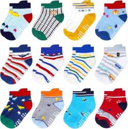 SUOSDEY Baby Antirutsch Socken mit Griffen - 12 Paar Jungen Kinder Mädchen Kleinkinder ABS Rutschfeste Socken Baumwolle StopperSocken, 3-5 Jahre von SUOSDEY