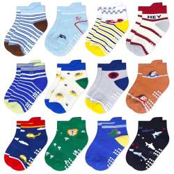 SUOSDEY Baby Antirutsch Socken mit Griffen - 12 Paar Jungen Kinder Mädchen Kleinkinder ABS Rutschfeste Socken Baumwolle StopperSocken, 5-7 Jahre von SUOSDEY