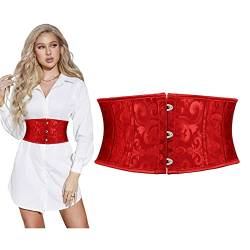 SUOSDEY Damen Rot Korsett Gürtel, Breite Taille Gürtel für Kleid Cosplay Krawatte Waspie Gürtel von SUOSDEY