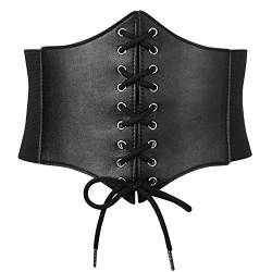 SUOSDEY Schwarz Korsett Gürtel für Frauen, Vintage Lace-up elastische Taille Gürtel, Tied Waspie breiten Gürtel für Halloween-Kostüm,schwarz von SUOSDEY
