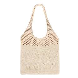 SUOSDEY gehäkelte Mesh Strand Tote Bag, Sommer Urlaub Ästhetische Strick Boho Umhängetasche für Frauen beige von SUOSDEY