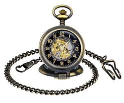SUPBRO Damen Herren Taschenuhr Analog Mechanische Kettenuhr Uhr Pocket Watch mit Halskette Pullover Kette Bronze von SUPBRO